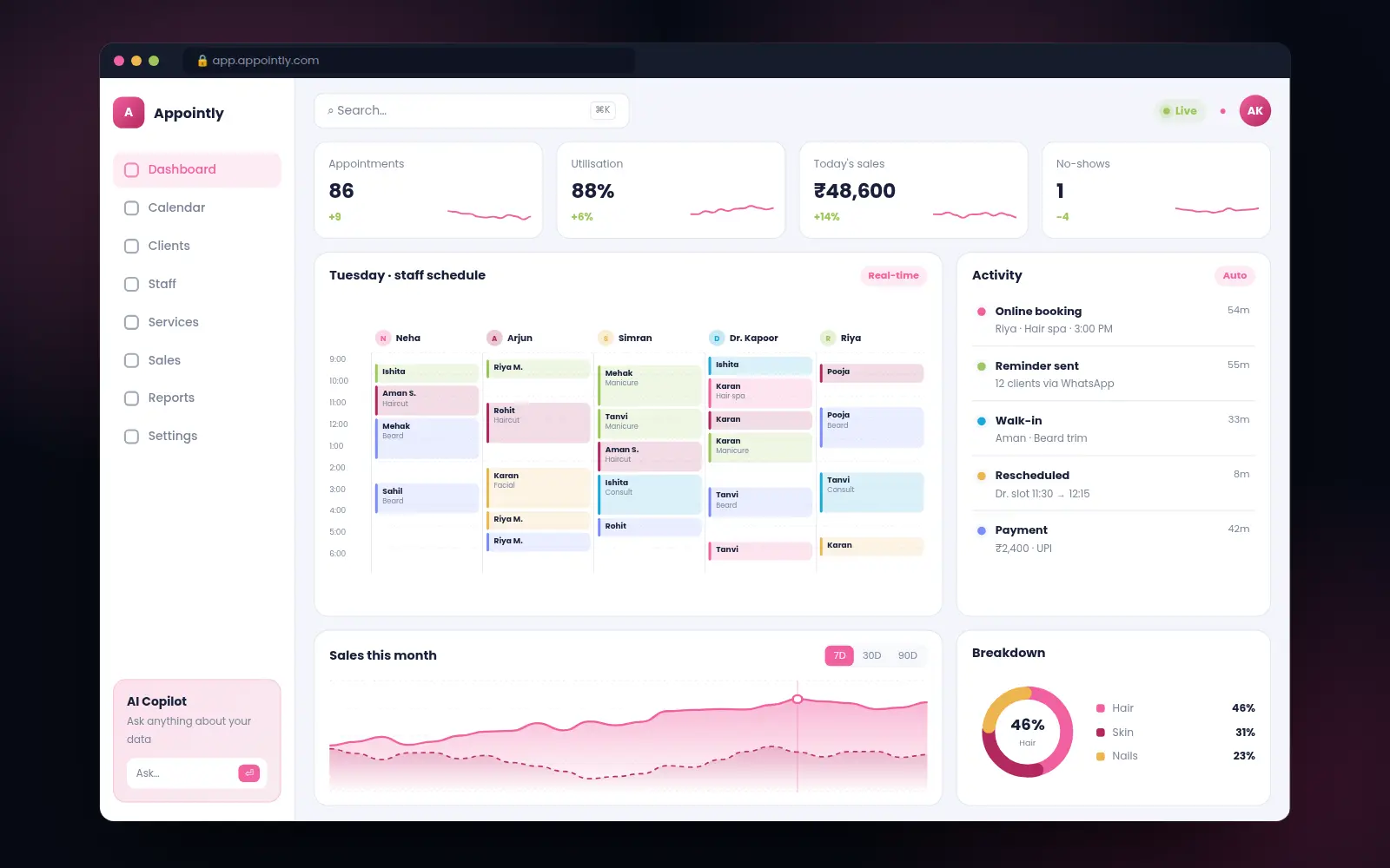 Appointment Booking Suite web dashboard