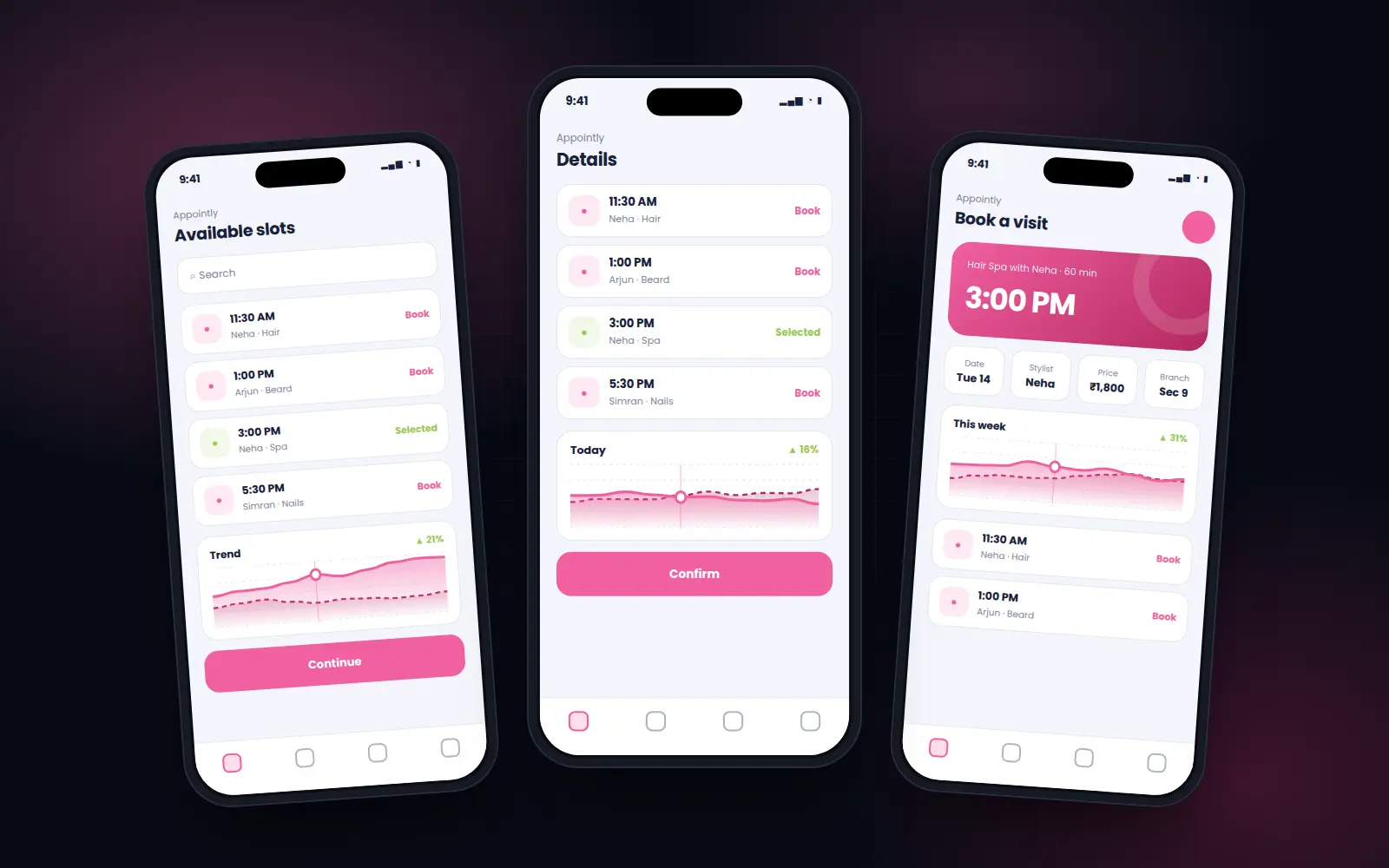 Appointment Booking Suite mobile app screens