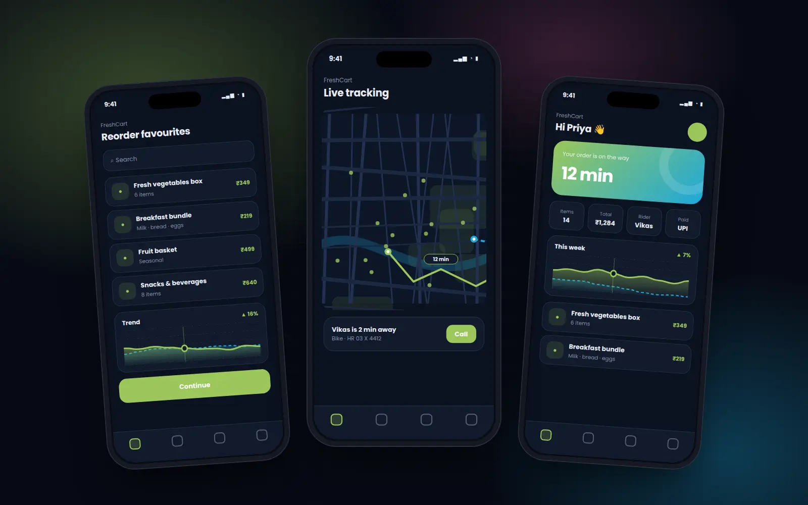 Grocery Delivery Suite mobile app screens