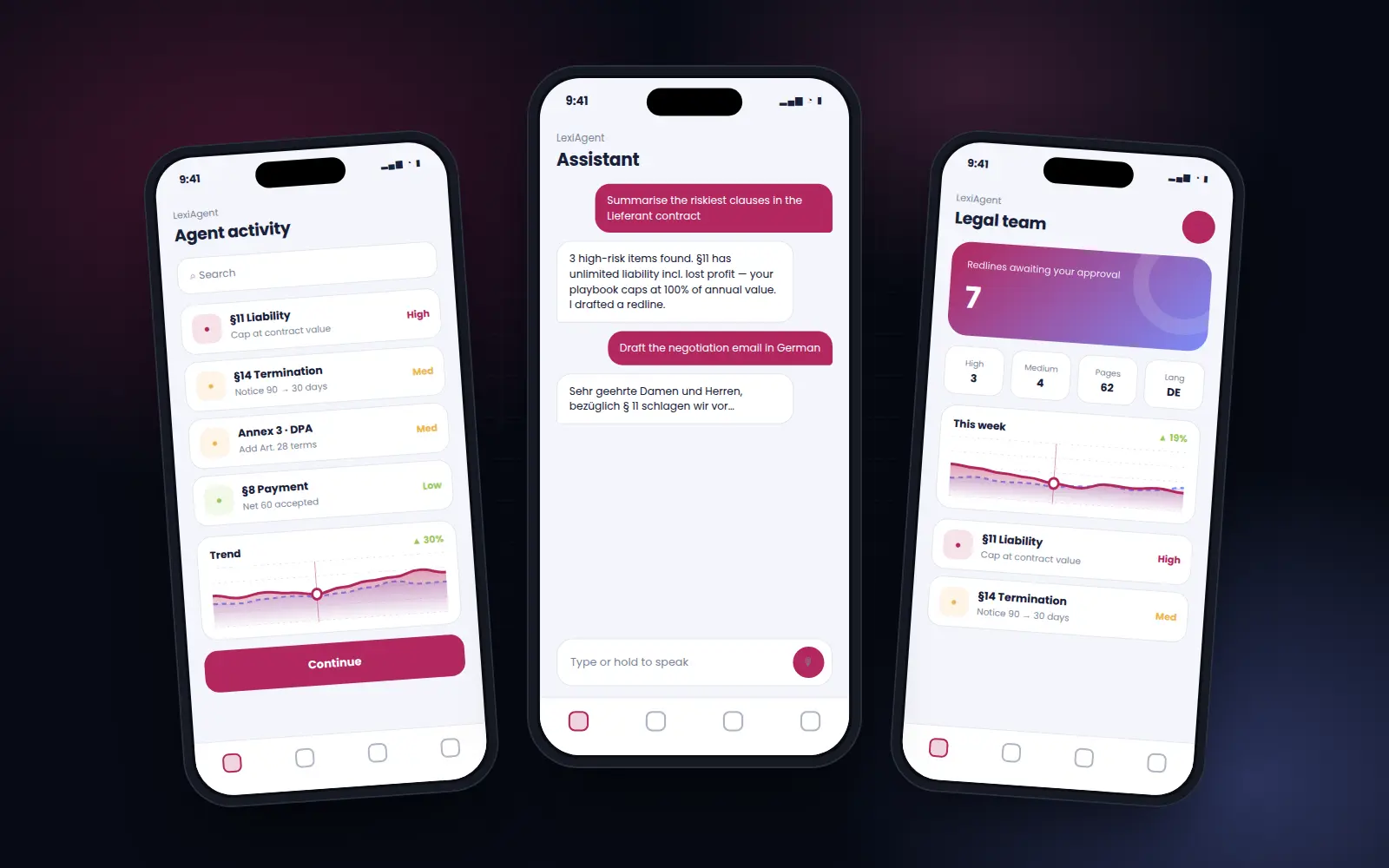 LexiAgent mobile app screens
