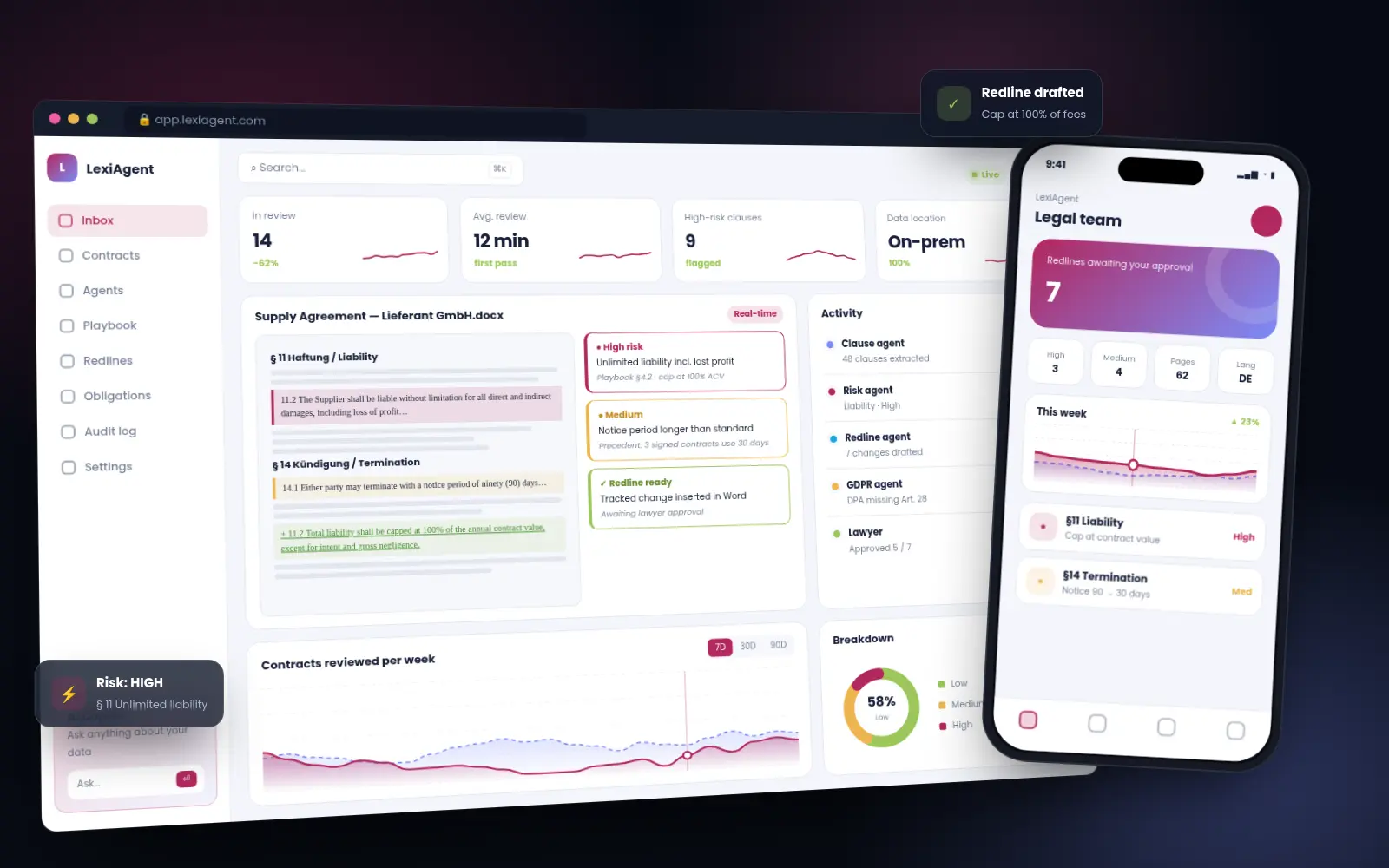 LexiAgent dashboard and mobile app