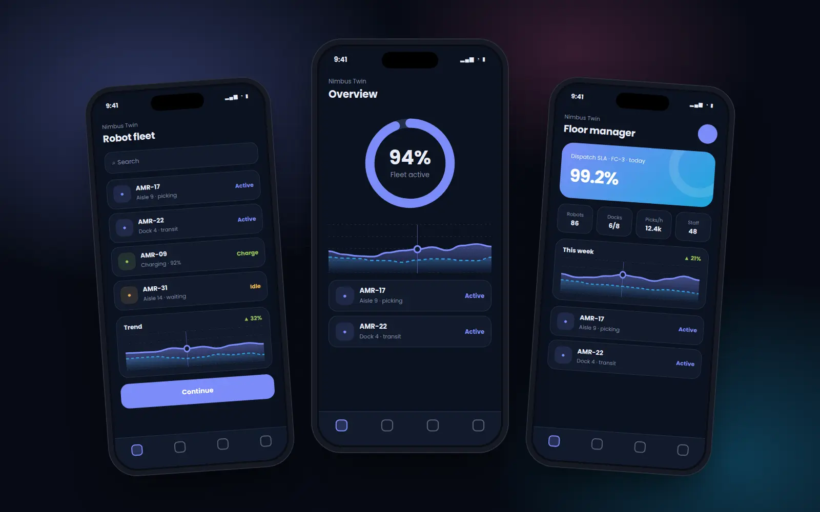 Nimbus Twin mobile app screens
