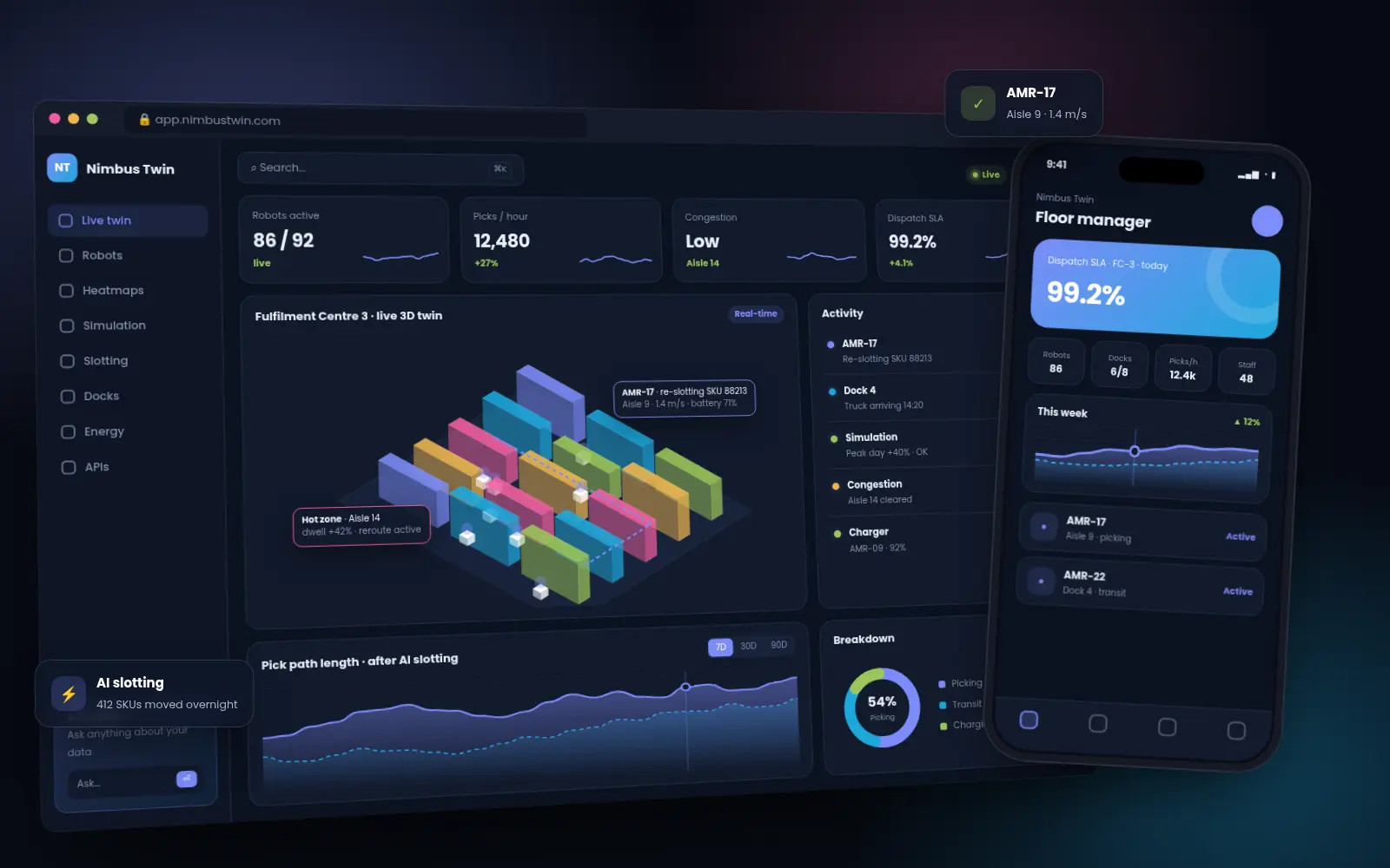 Nimbus Twin dashboard and mobile app