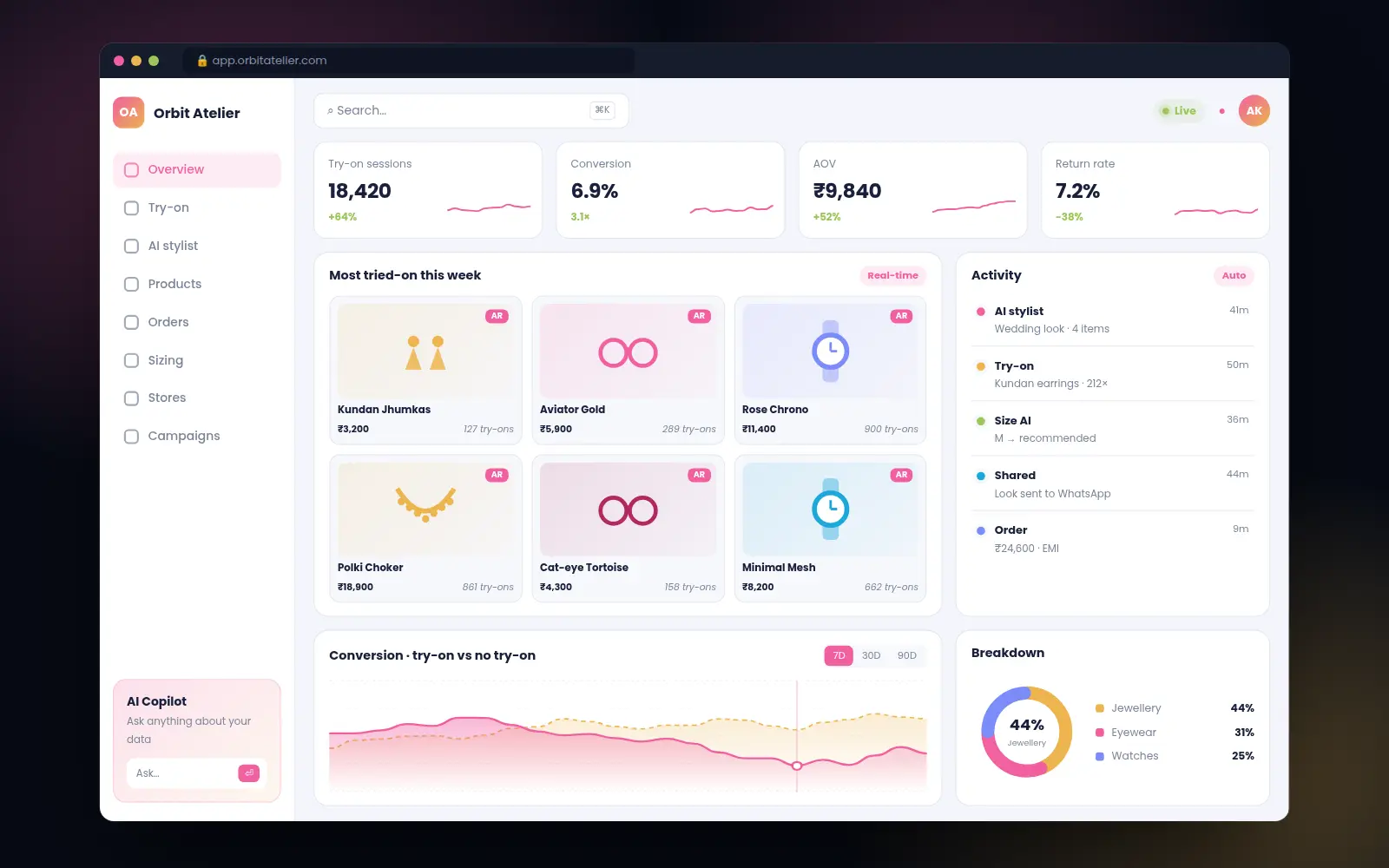 Orbit Atelier web dashboard